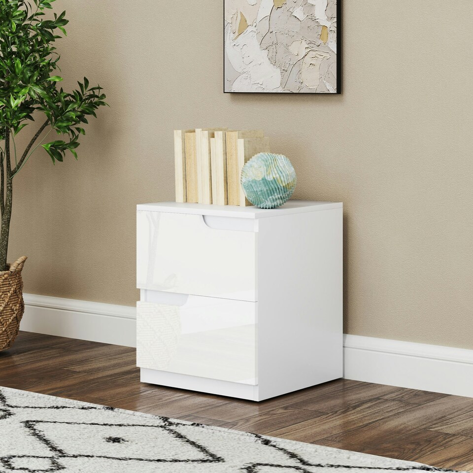 image 1 of HOMCOM Modern Bedside Table with 2 Drawers for Bedroom, Living Room, White