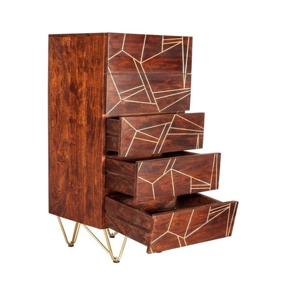 image 1 of Dark Gold Tall Chest of Drawers - Solid Mango Wood - L40 x W45 x H120 cm