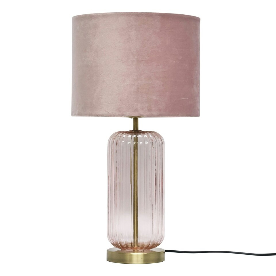 image 1 of First Choice Lighting Set of 2 Walpole Blush Glass and Antique Brass 49cm Table Lamps with Pink Velvet Shade Bronze | Pink