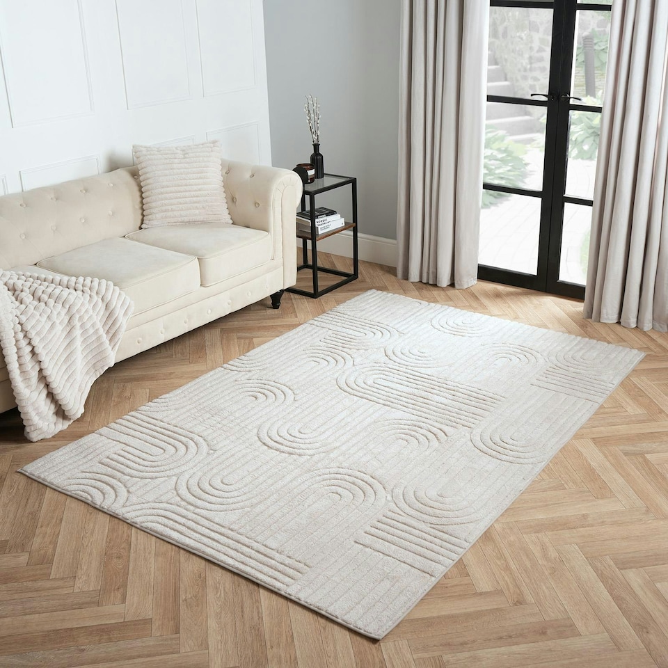image 1 of OHS Arches Tufted Anti-Slip Indoor Carpet Rug, 80x150cm - Cream