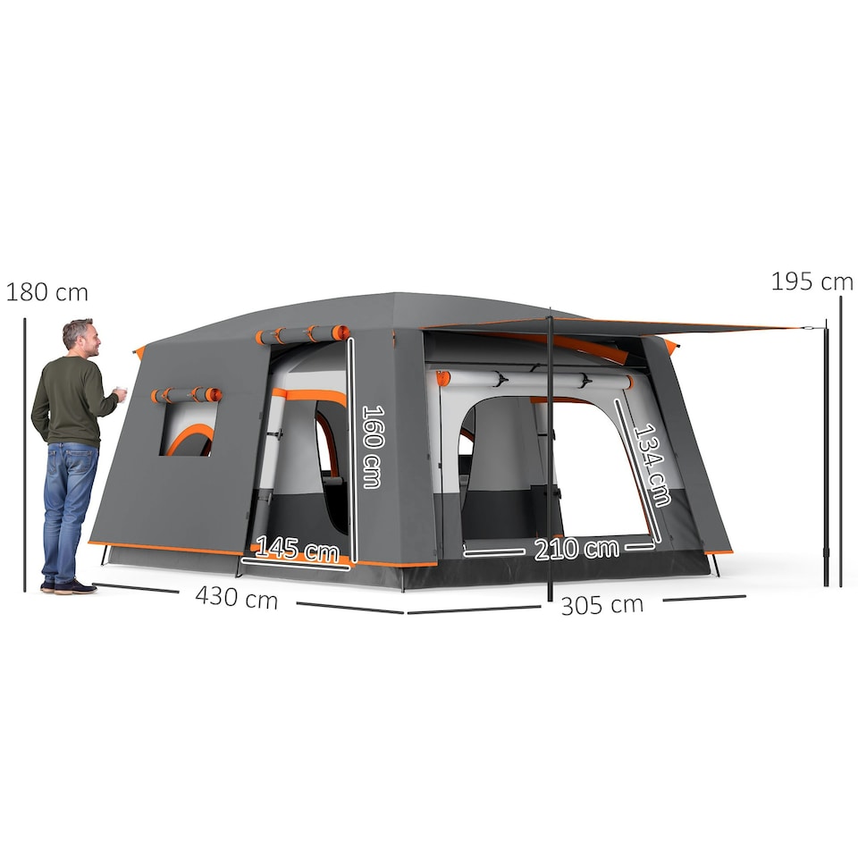 image 1 of Outsunny 4-6 Man Camping Tent with 2 Bedroom, 3000mm Waterproof, Grey