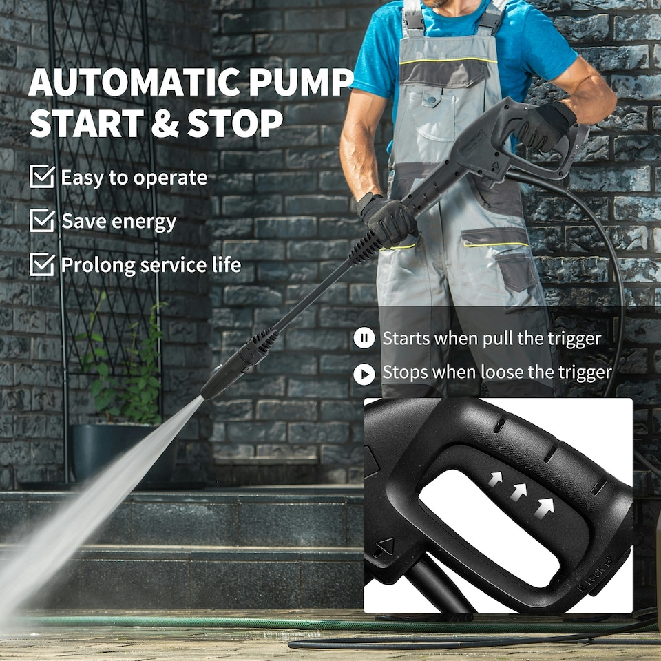 image 1 of Outsunny 1800W Power Washer 150 Bar Pressure with Adjustable Nozzle, Green