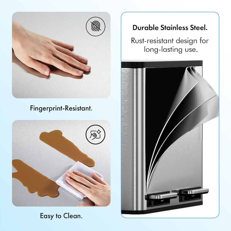 image 1 of VonHaus Cream 30L Waste & Recycling Kitchen Bin, 2 x 15L Compartment Stainless Steel Pedal Bin w/ Non Slip Base, Removable In-Bins | Chrome | Stainless Steel | 45L