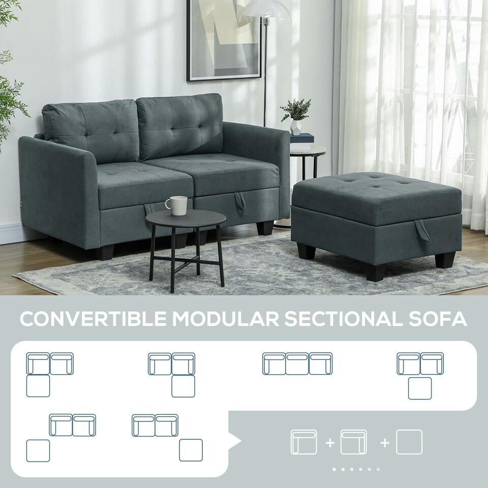 image 1 of HOMCOM Modular Sectional Sofa with Storage 2 Seater Sofa Set Dark Grey Grey