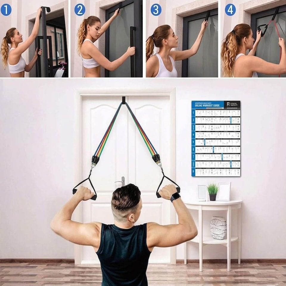 image 1 of 11Pcs Yoga Exercise Bands Resistance Tubes Set Fitness Workout Gym Equipment Stretch Band 5 Anti-Break 2 Foam Handle upto 150LB