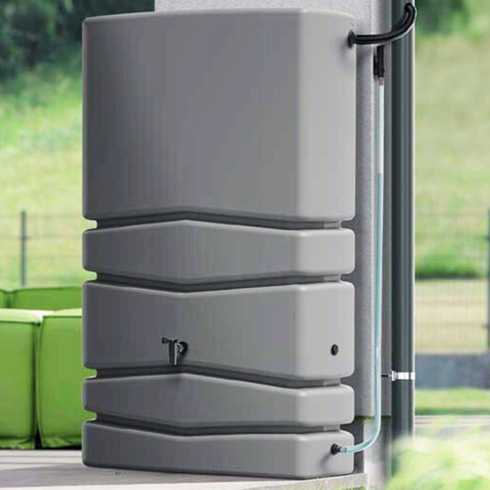 image 1 of Water Butt Kit with Tap, Diverter & Bio Cleaner – Rainwater Collector for Garden, Balcony & Terrace – Durable Plastic Water Storage Tank Grey | 450L
