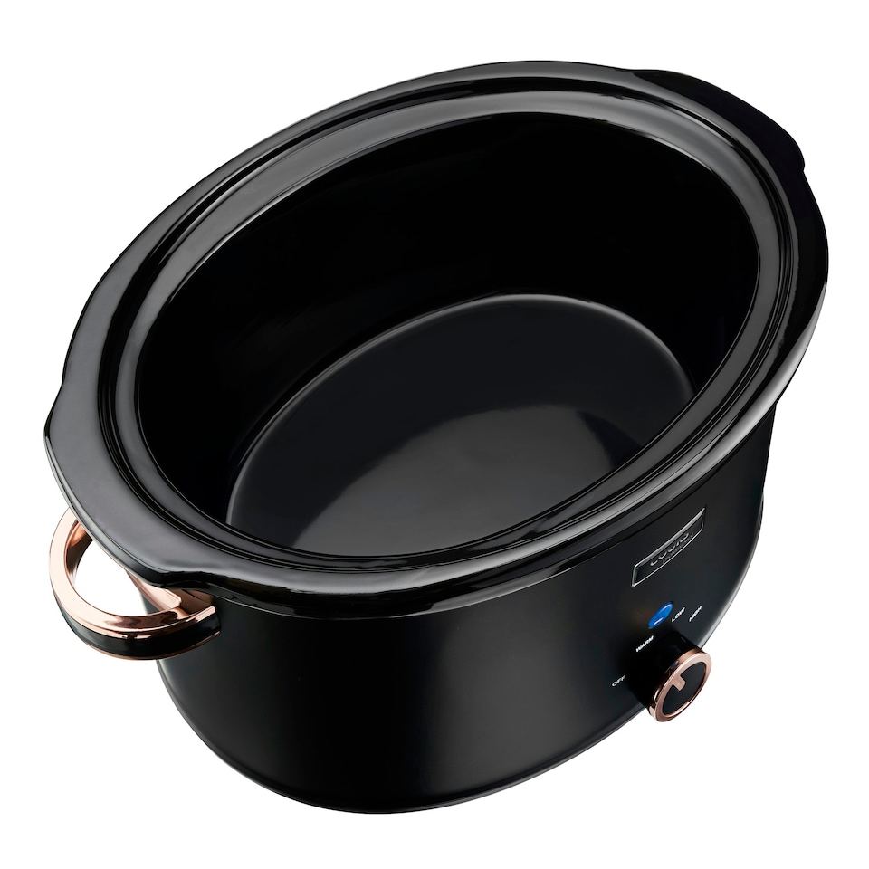 image 1 of Cooks Professional Slow Cooker 8 Litre with Dishwasher Safe Bowl, 2 Heat Settings & Keep Warm Function | Black & Rose Gold