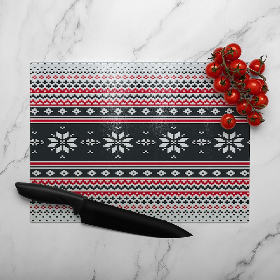 image 1 of Abstract Christmas Dining Glass Chopping Board | Multi