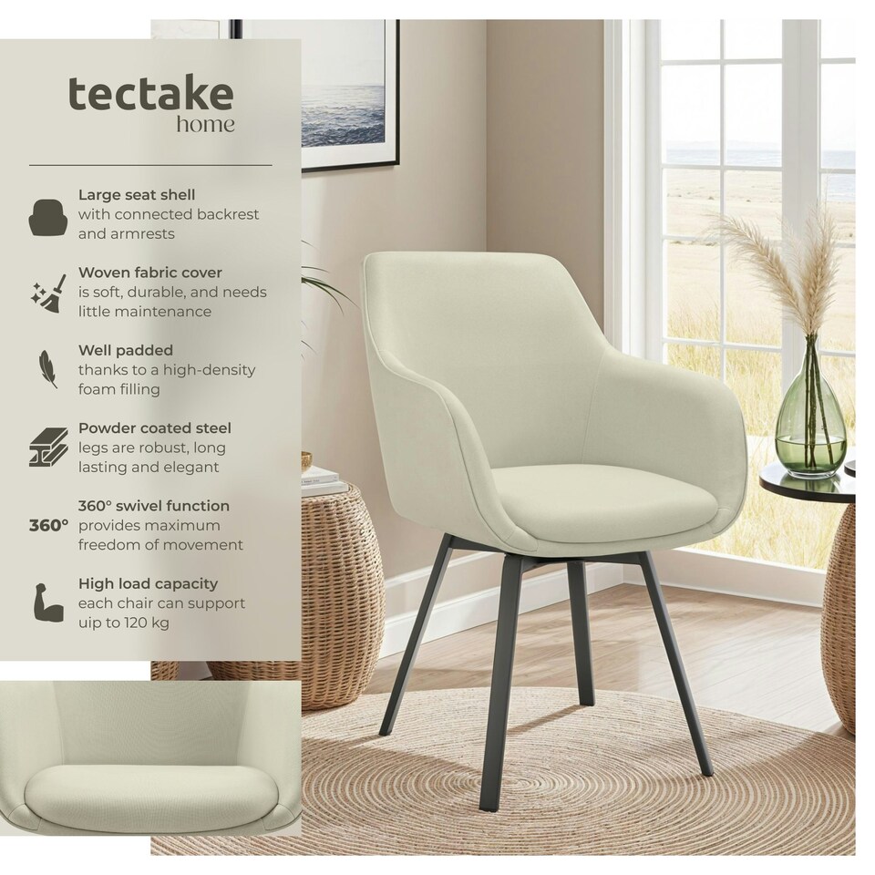 image 1 of Dining Chair Alicon - swivel armchair with padding and continuous backrest - Set of 2 Grey | Greige