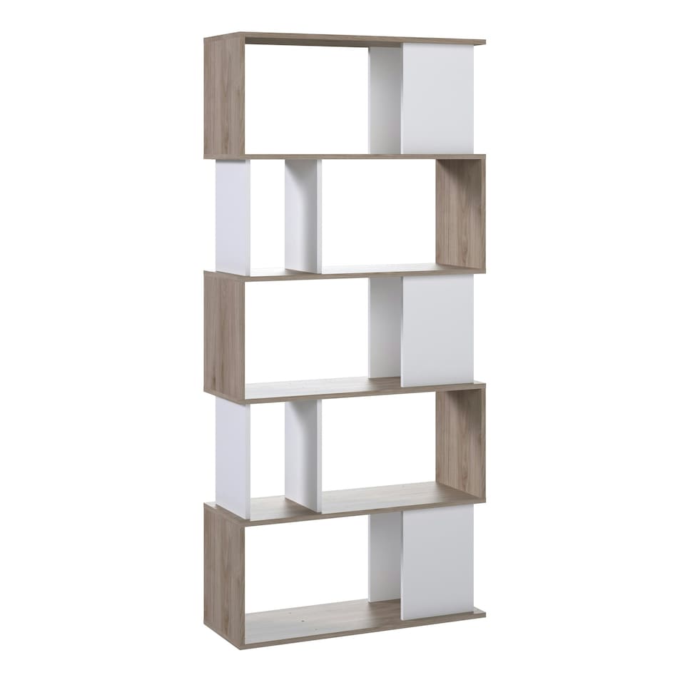 image 1 of Maze Open Bookcase 4 Shelves in Jackson Hickory Oak and White