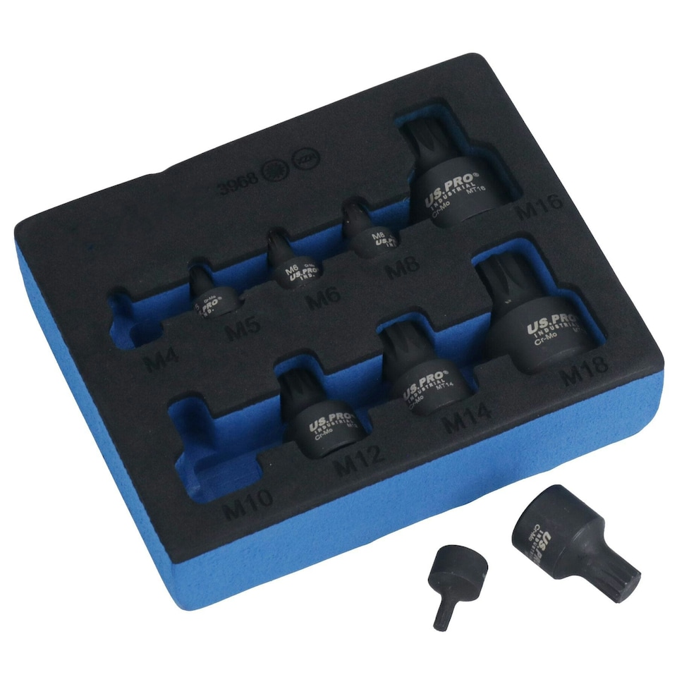 image 1 of Stubby Impact XZN Spline Triple Square Male Sockets M4 - M18 Mixed Drive 9pc