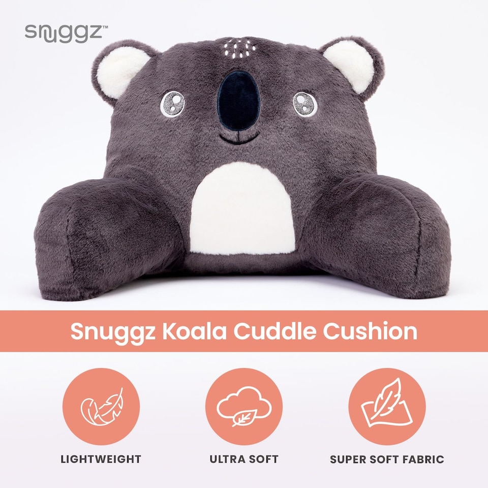 image 1 of Snuggz Koala Cuddle Cushion Reading Pillow with Carry Handle 3D Novelty Design Back Support Soft Cosy Bed Pillow - 60 x 40 x 35 cm