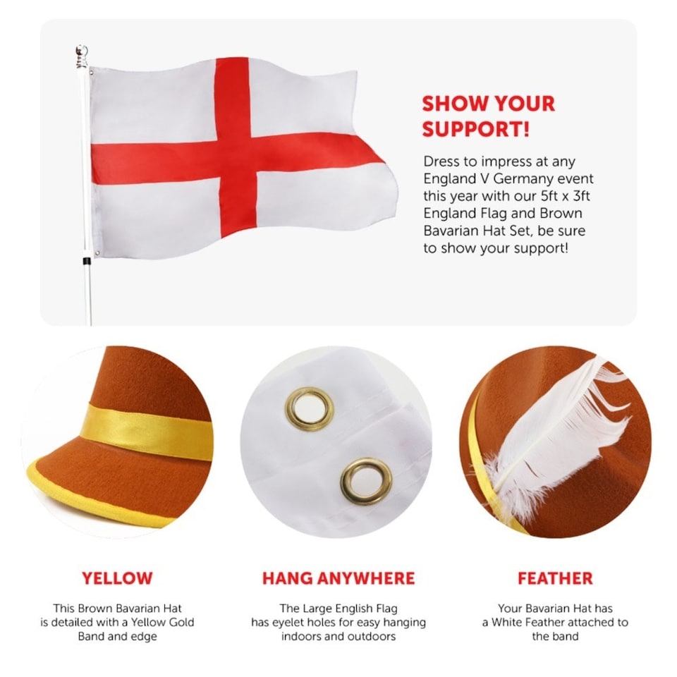 image 1 of Pack of 1 England Flag + Brown Bavarian Hat Brown | One Size