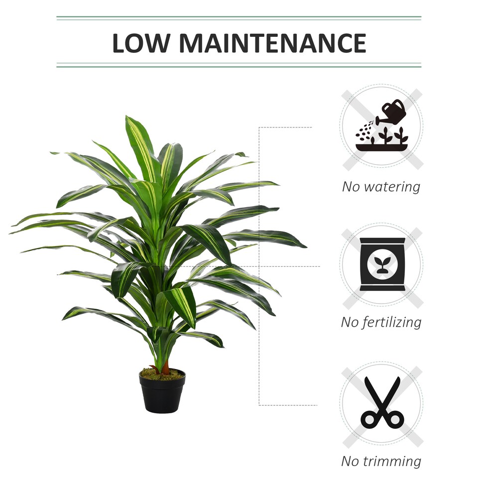 image 1 of Outsunny 110cm3.6FT Artificial Dracaena Tree Decorative Plant 40 Leaves with Nursery Pot, Fake Tropical Tree for Indoor Decor
