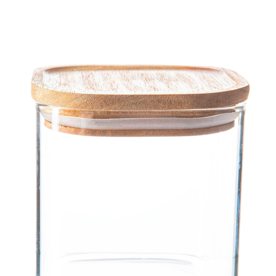 image 1 of Argon Tableware 4 Piece Square Glass Storage Jars Set with Wooden Lids