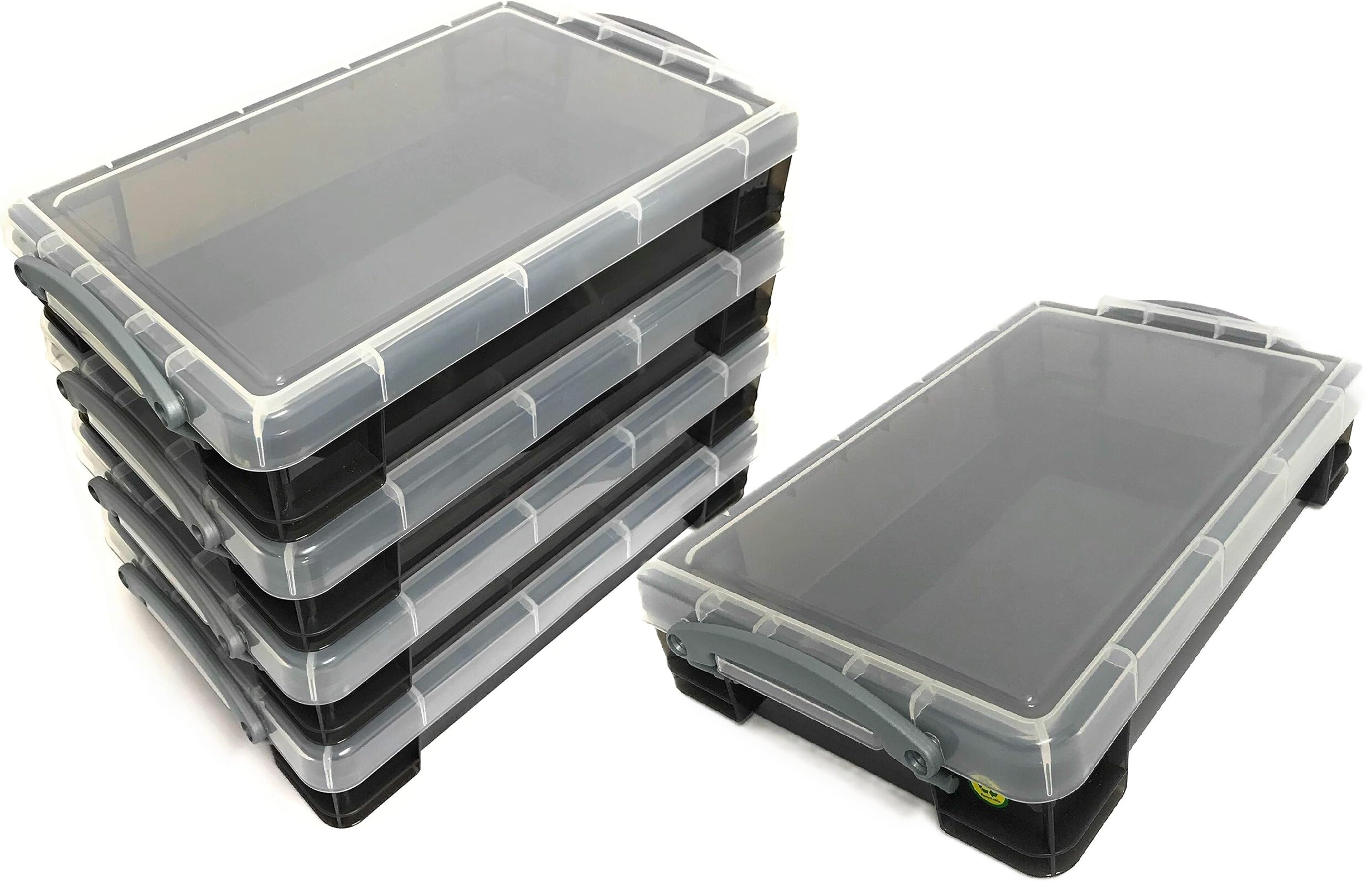Really Useful Plastic Storage Box 4 Litre Transparent Black Pack of 5