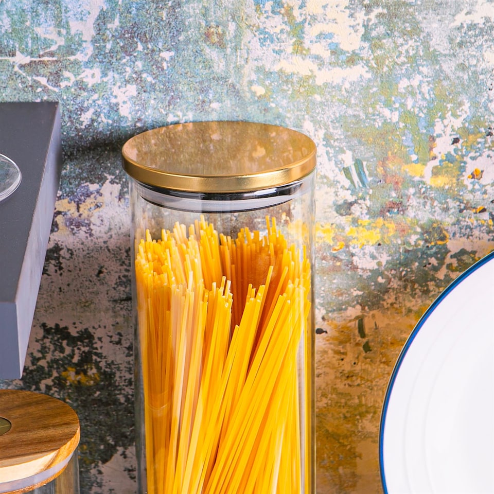 image 1 of Argon Tableware Glass Storage Jars with Metal Lids - 2 Litre - Gold - Pack of 3