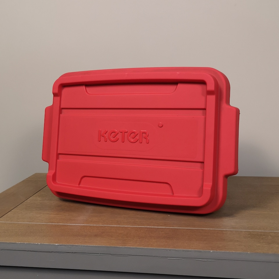 image 1 of 11L Black and Red Small Tuff Stackable Storage Box with Lid and Carry Handles | Multi | Black / Red