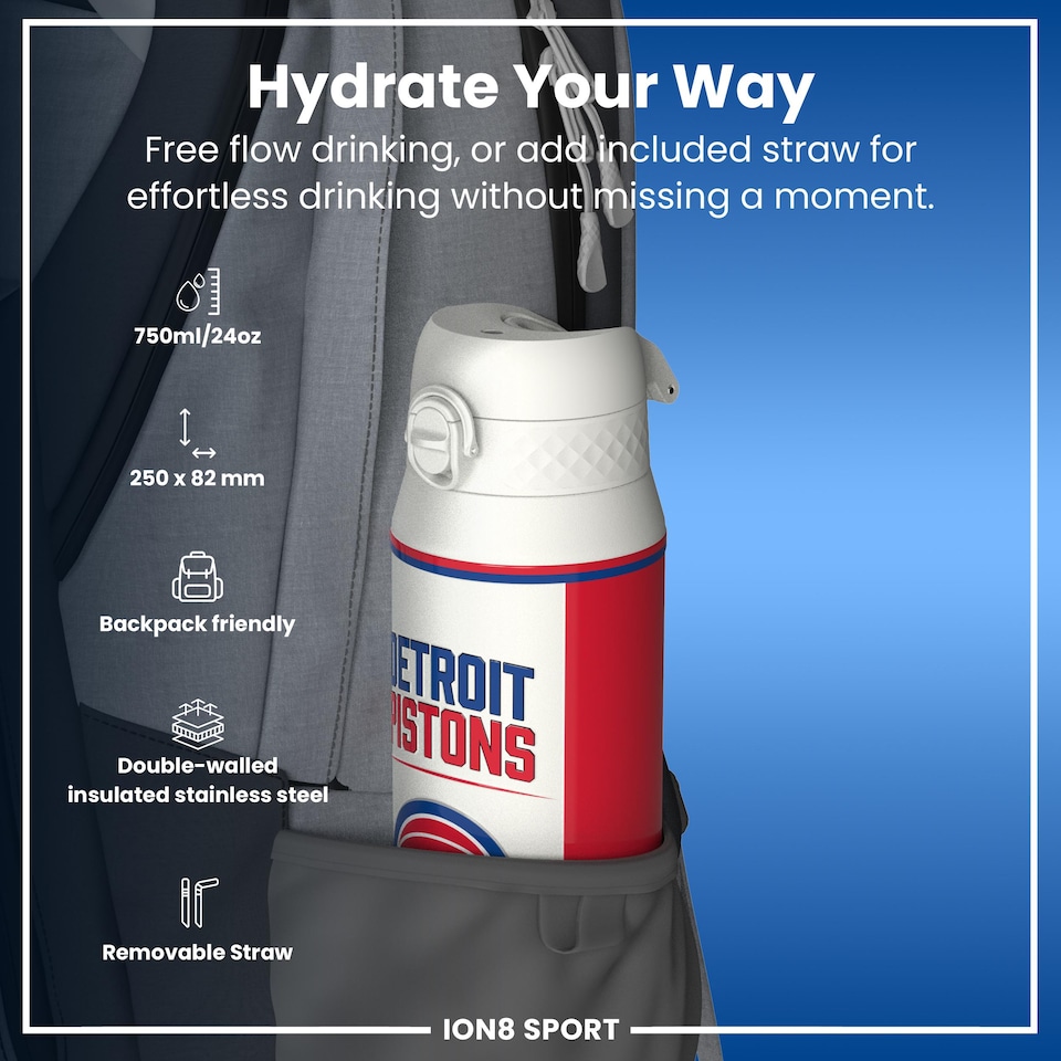 image 1 of NBA x Sport, Insulated Bottle, NBA GameDay, 750ml (24oz) | White | NBA GameDay Detroit Pistons | One Size