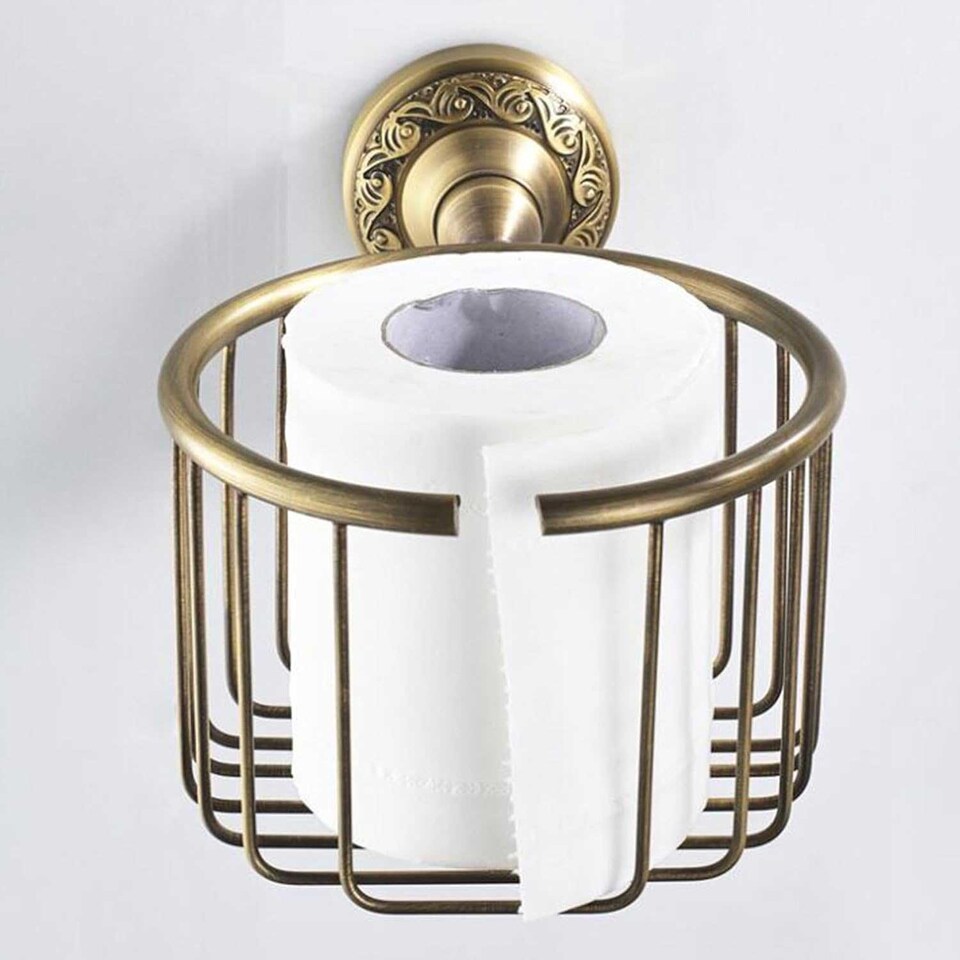 image 1 of Antique Brass Toilet WC Roll or Shampoo Basket Holder Wall Mounted High Quality
