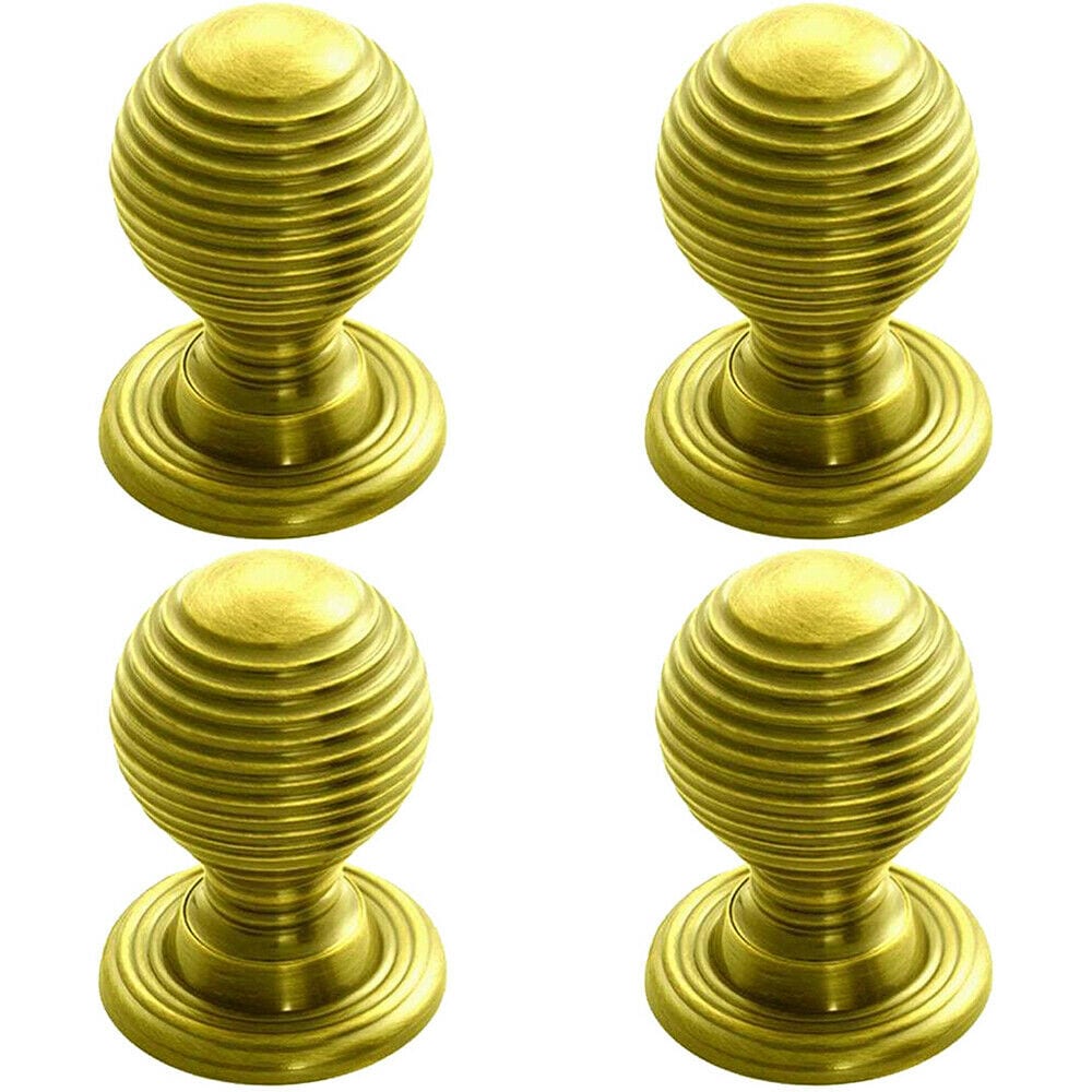 Loops 4x Textured Reeded Ball Cupboard Door Knob 28mm Dia Polished Brass Handle in Metallics