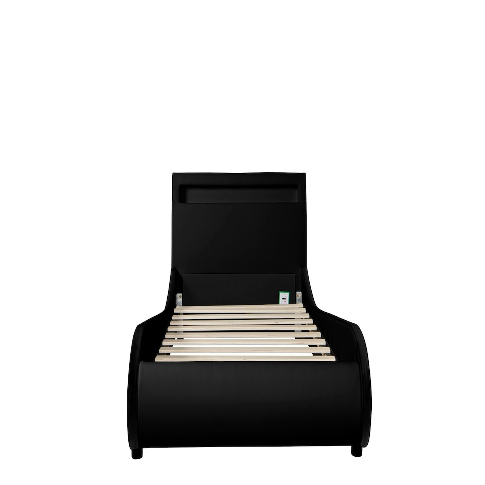 image 1 of Orion LED Lights Headboard Gaming Style Black Faux Leather Bed Frame (Single) | Black | Black | Single