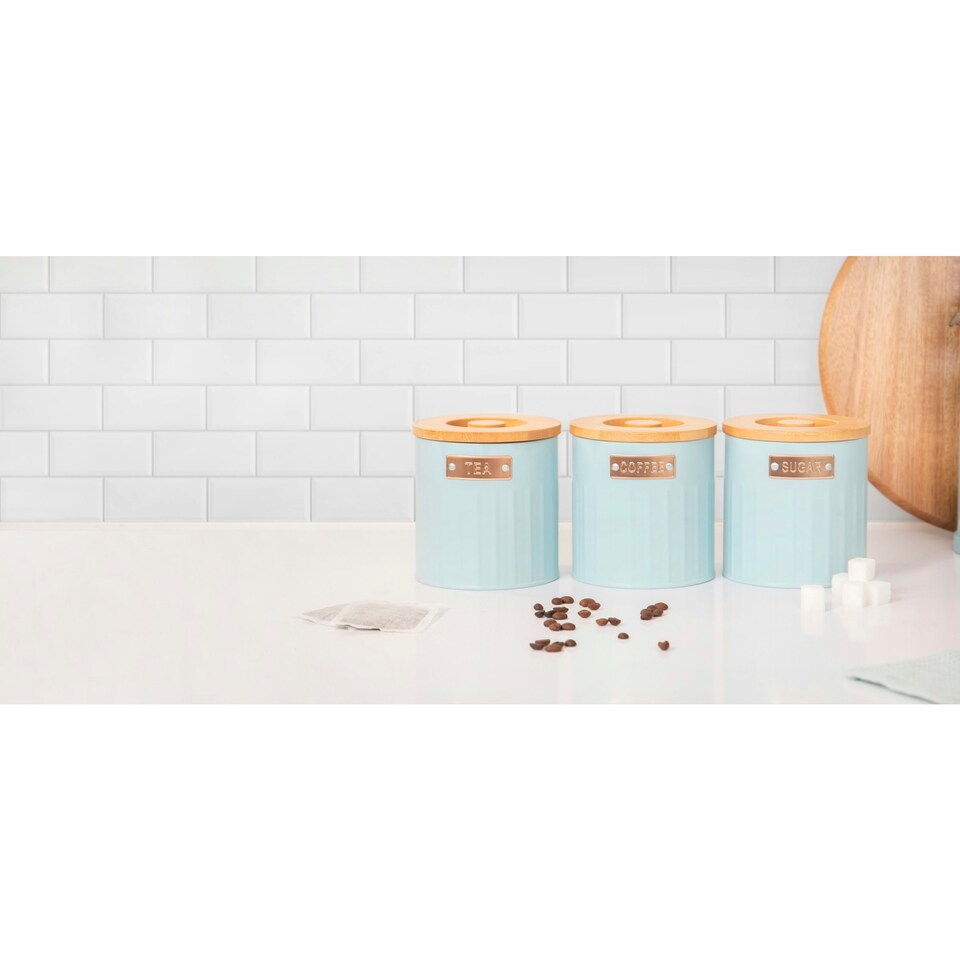 image 1 of KitchenCraft Airtight Tea Coffee Sugar Canister Set Blue