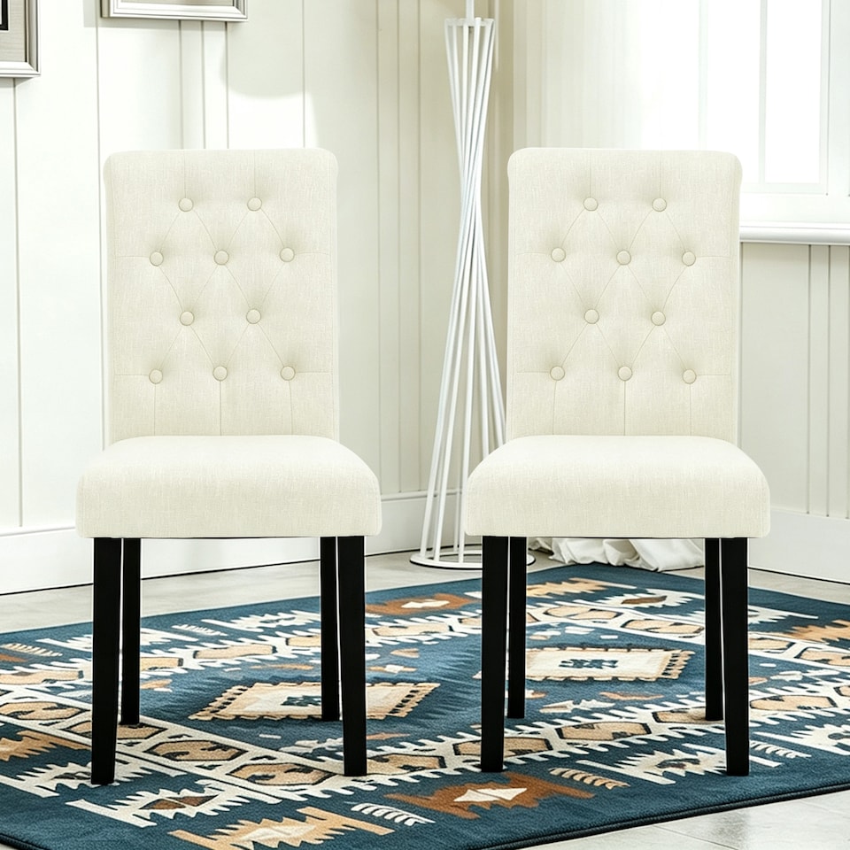 image 1 of MCC Direct Set of 2 Fabric Linen Button Back Kitchen Dining Chairs