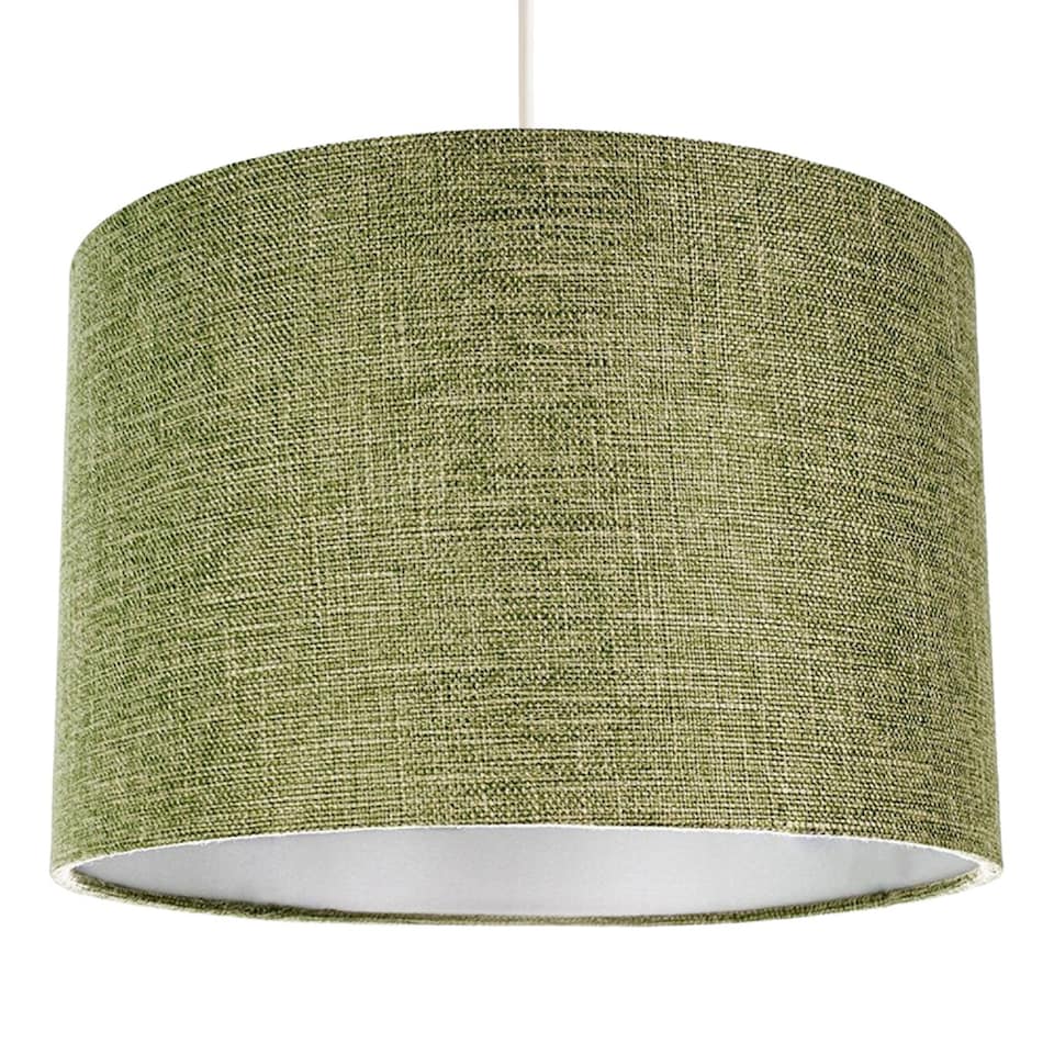 image 1 of Contemporary Olive Green Plain Linen Fabric 14" Drum Lamp Shade 60w Maximum | Green | Olive Green | 1