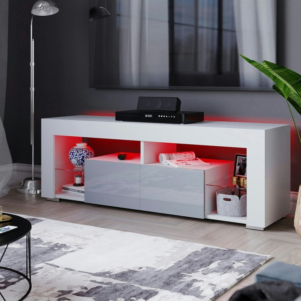 image 1 of Vida Designs Luna 2 Drawer LED TV Unit Entertainment Stand, White & Grey