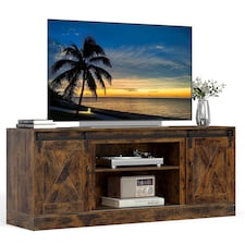 COSTWAY Entertainment Center Farmhouse TV Stand for 70 Inch TVs Brown