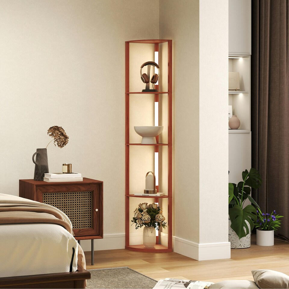 image 1 of HOMCOM Corner Floor Lamp with Dimmable Warm White LED Light, for Living Room Brown