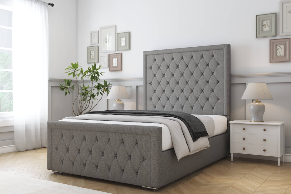 image 1 of Sloomy Monroe Pewter Dumfries Bed Frame With Mattress With 50" Upholstered Headboard 3' Single