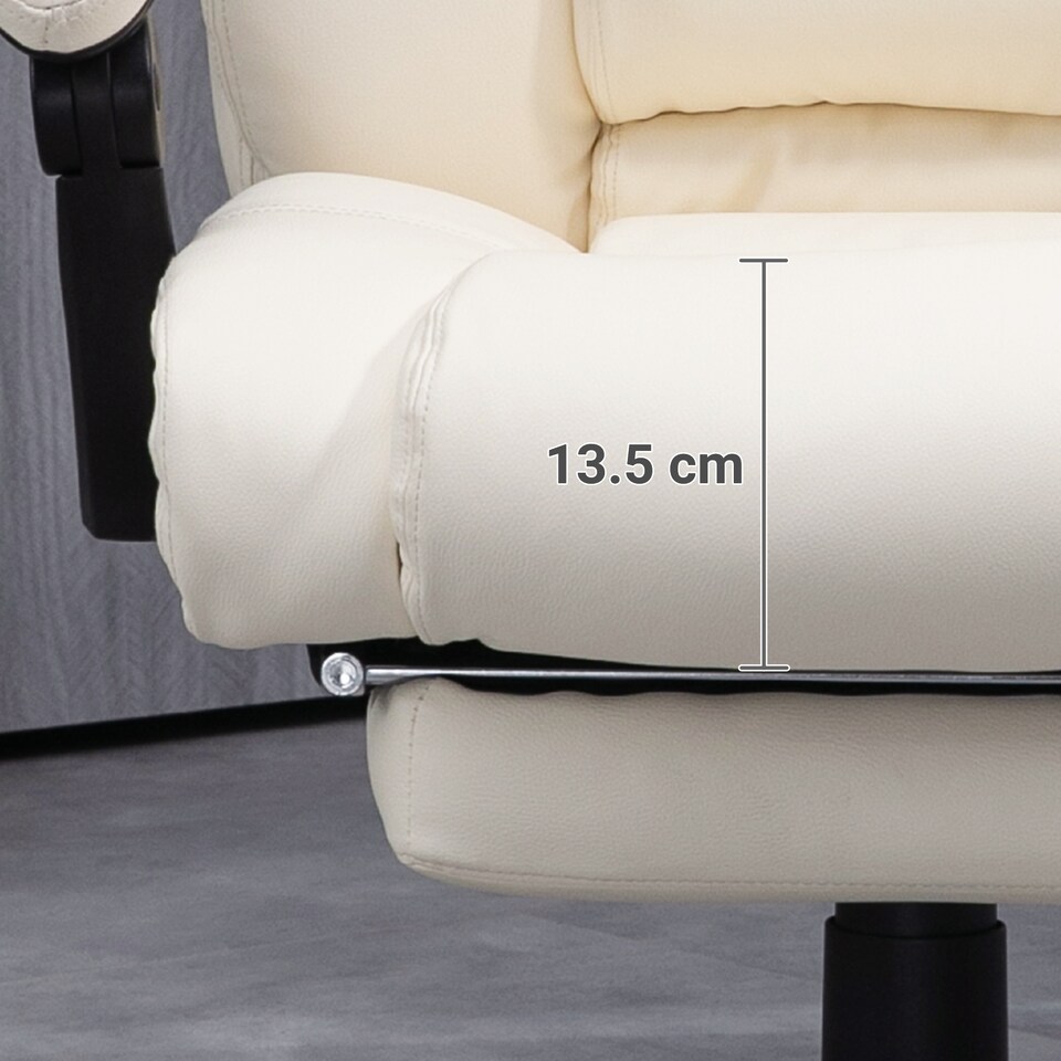 image 1 of Vinsetto Executive Office Chair for Home, PU Leather Computer Chair, Swivel Desk Chair with Footrest, Wheels, Adjustable Height, Cream White
