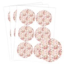 Floral Baby Pink Stripes Round Stickers 88mm - Sheet of 6