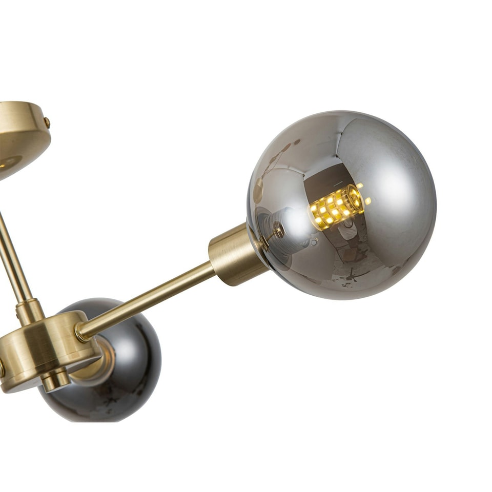image 1 of First Choice Lighting Set of 2 Toner Satin Brass with Smoke Glass Globes 3 Light Flush Ceiling Lights Bronze | Grey