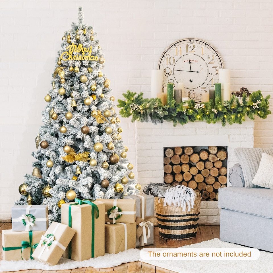 image 1 of COSTWAY 7.5FT Christmas Tree Snow Flocked Tree with 1010 Tips White