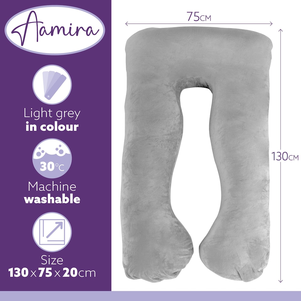image 1 of Aamira Light Grey Pregnancy Maternity Pillow, 130x75x20cm U Shape Memory Foam | Grey | Grey | Standard | 1