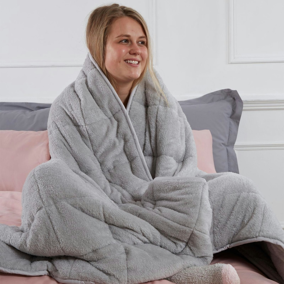 image 1 of OHS Teddy Fleece Weighted Blanket 6kg, 125x180cm - Silver