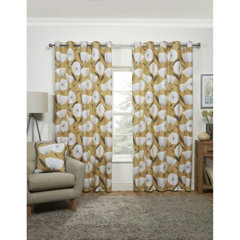 image 1 of Iona Printed Lined Eyelet Curtains 228cm x 228cm Ochre