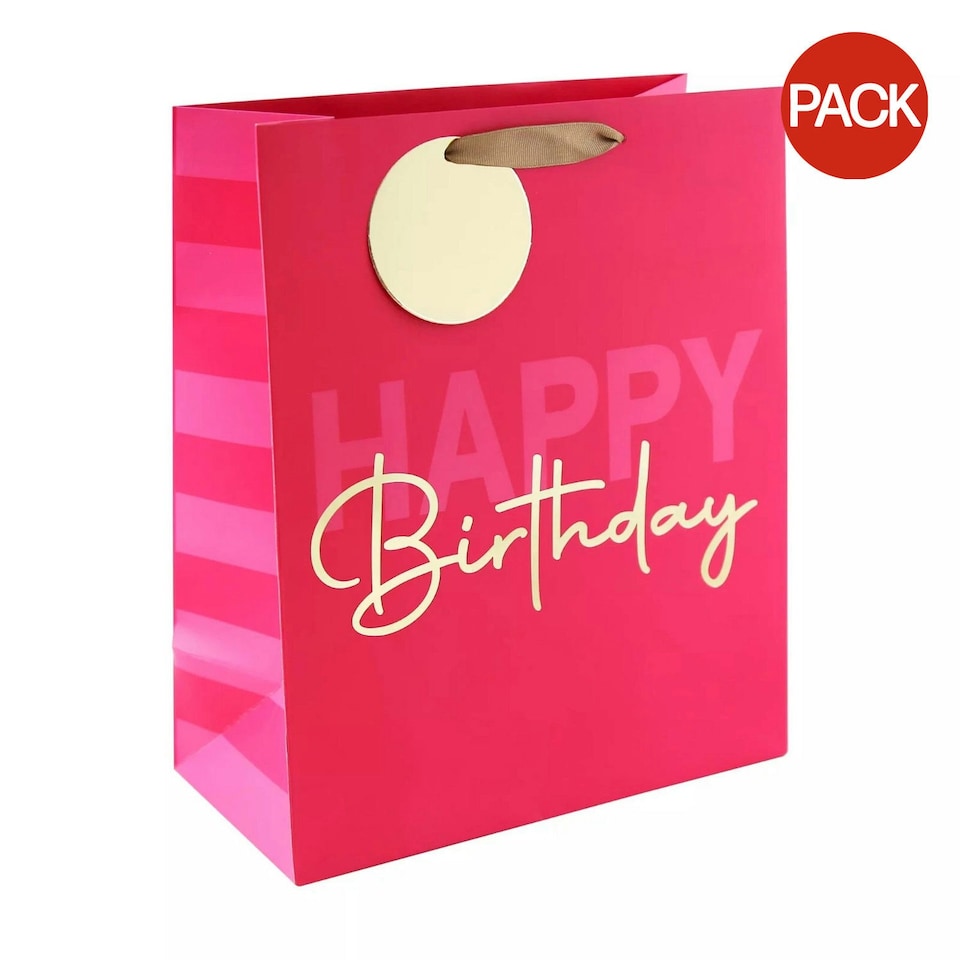 Eurowrap Happy Birthday Gift Bag (Pack of 6) - Pink - M