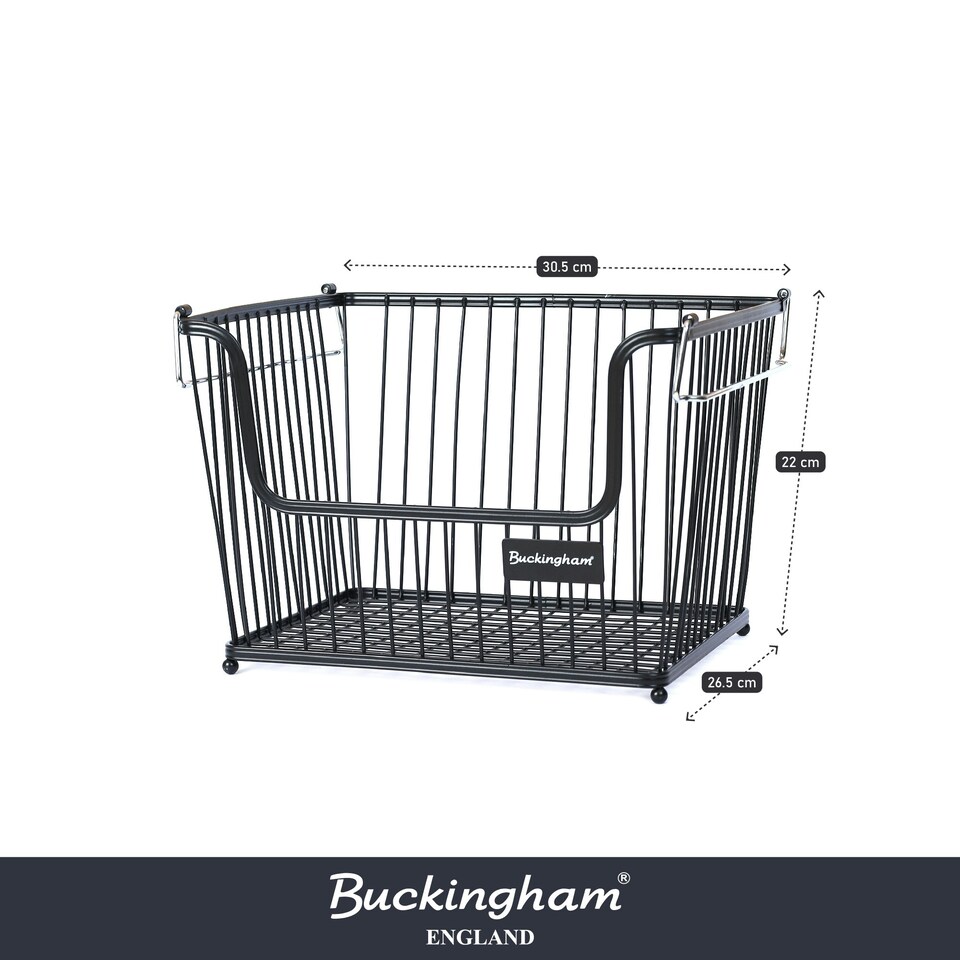 image 1 of Buckingham Multi-Purpose Stackable Storage Organising Basket 30.5 x 26.5 x 22 cm Black