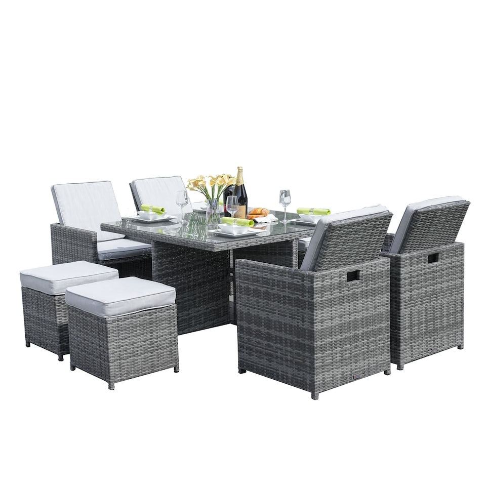 image 1 of Direct Wicker 9 Pieces Outdoor Rattan Garden Dining Table and Chair Set
