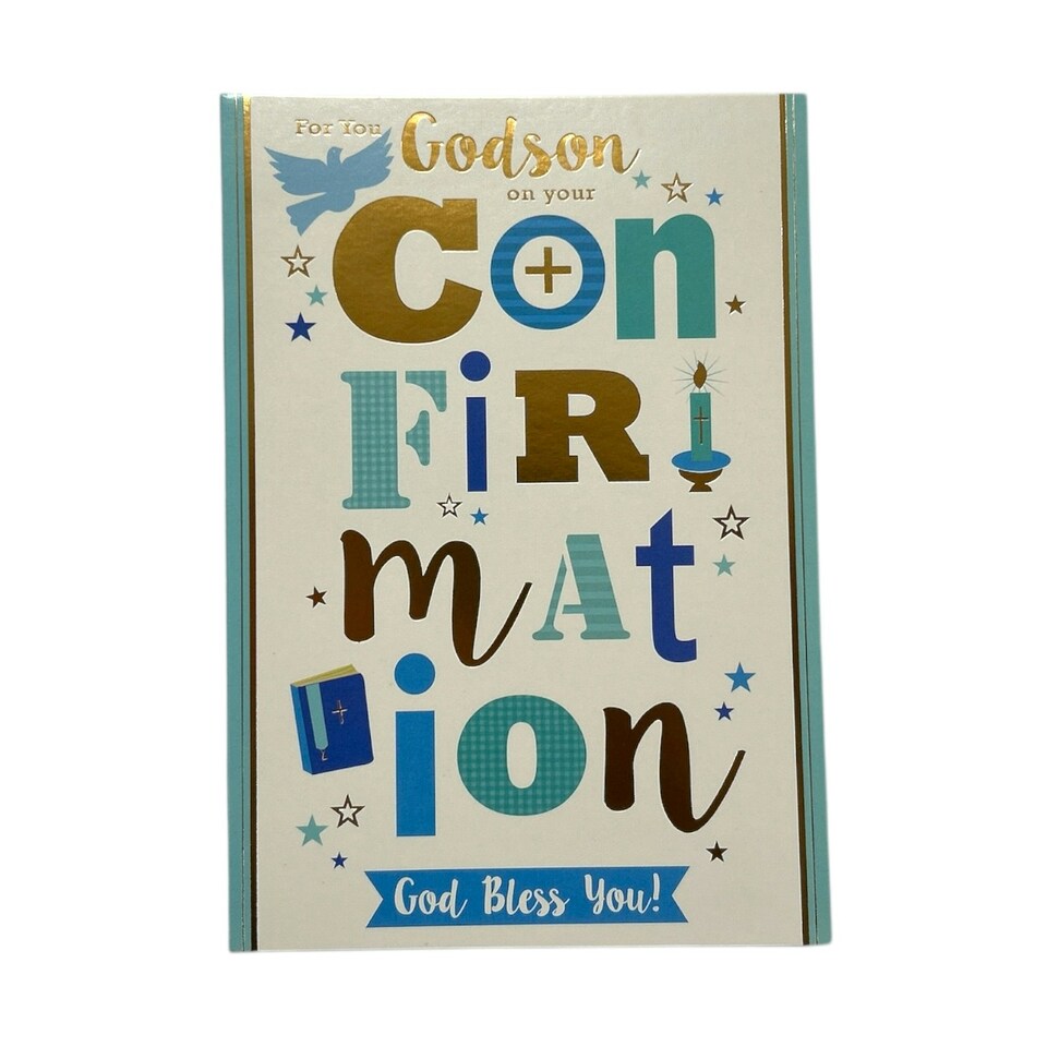 image 1 of For Godson On Your Confirmation Bold Lettering Design Religious Greeting Card