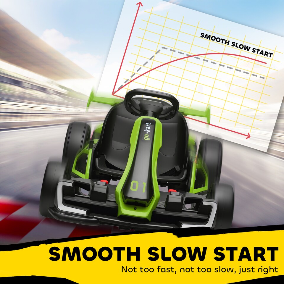 image 1 of HOMCOM 24V Electric Go Kart for Kids, Ride On Racing Kart with Adjustable Seat, Battery Powered Drifting Ride On Car with Music, Light, Slow Start, Button Start, Horn, for 6-12 Years, Green