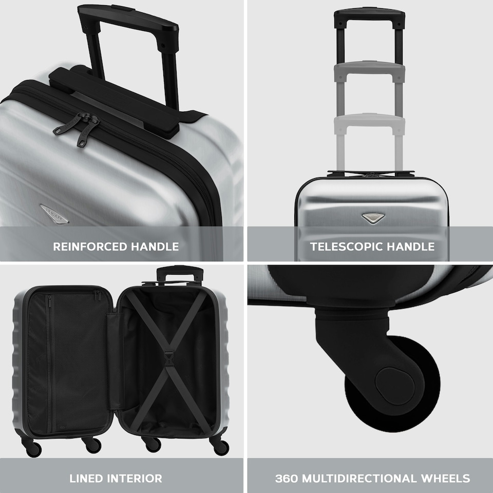 image 1 of 55x35x20cm Carry On Cabin Hard Shell Suitcase - 100+ Airlines Approved Including EasyJet (Paid), British Airways, Ryanair (Priority), TUI Chrome | Aluminium | Cabin Bag