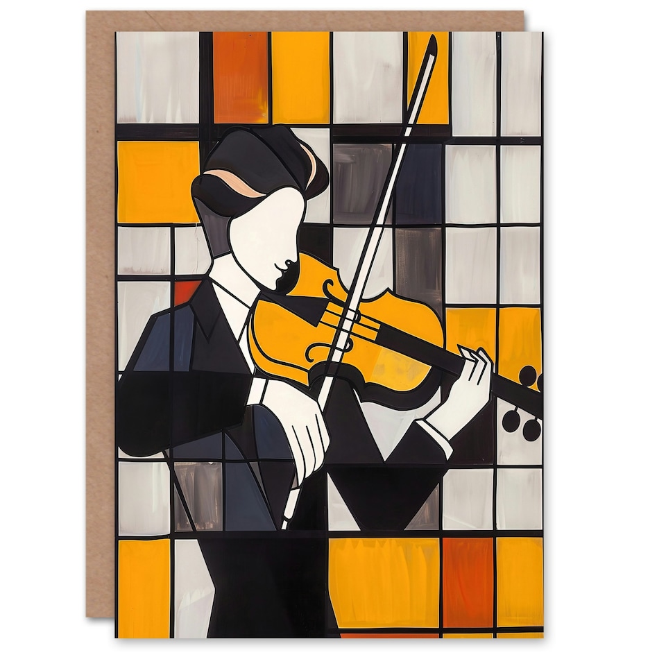 image 1 of Violinist Cubism Classical Music Lover Him Her Birthday Card