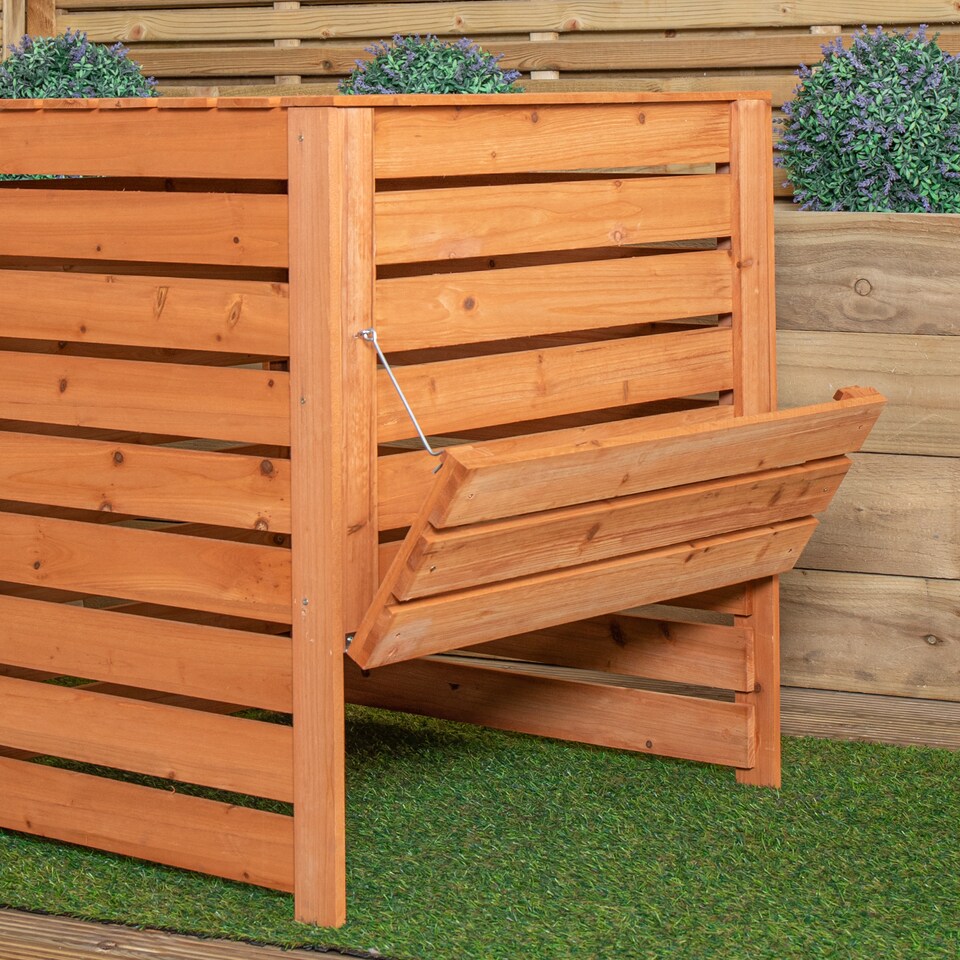 image 1 of 74 x 71cm Large Wooden Garden Waste Compost Bin with Removable Lid & Bottom Door