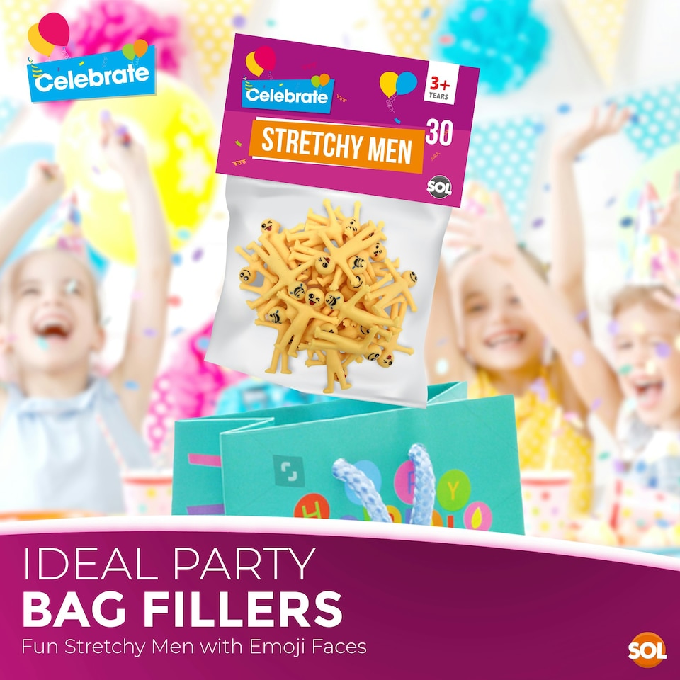 image 1 of SOL 30pk Yellow Stretchy Men Party Bag Fillers For Kids, Fun Flexible Stretchy