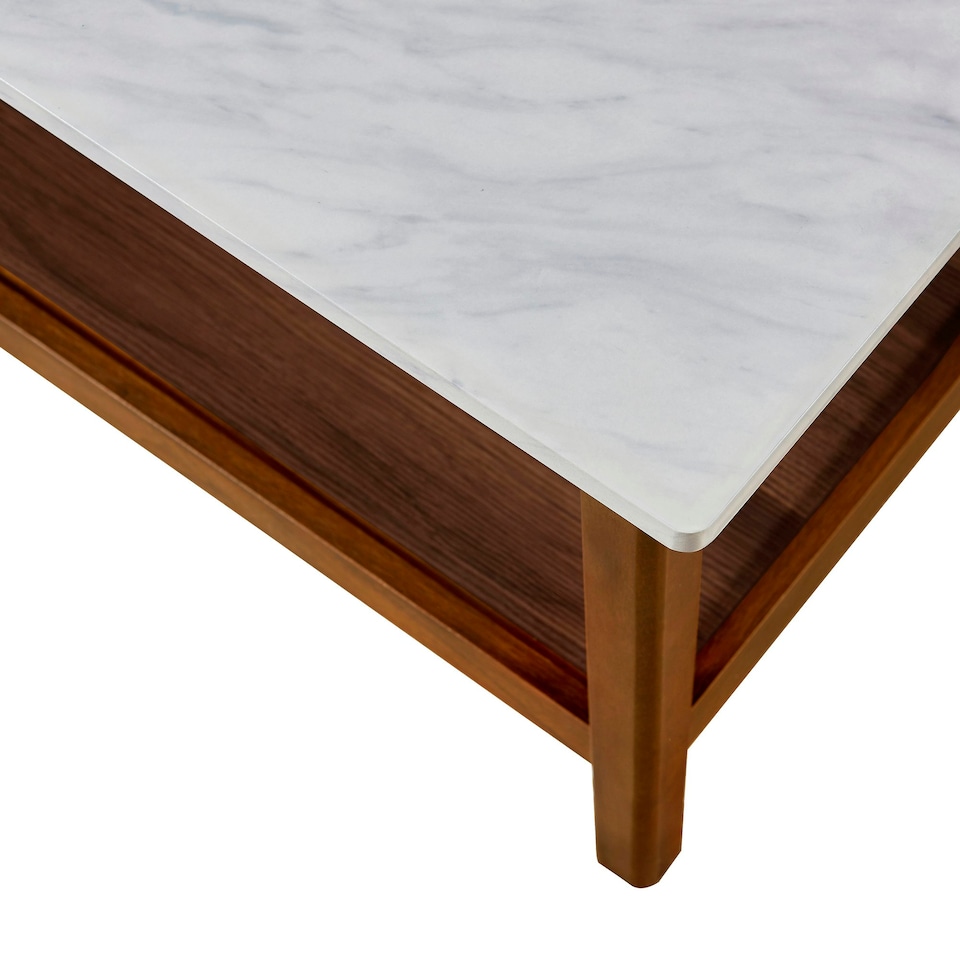image 1 of Teamson Home Wooden Coffee Table Faux Marble Finish Modern Design